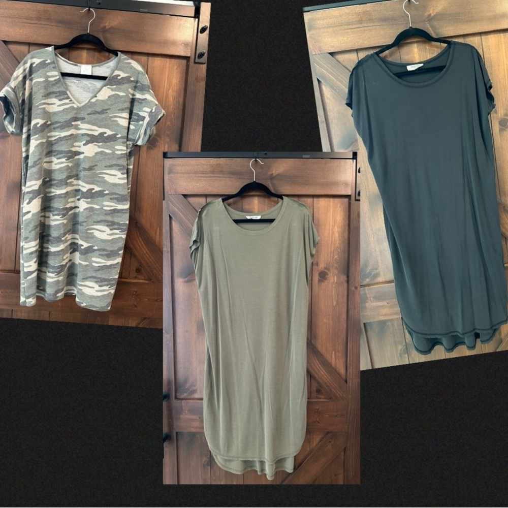 Casual T-Shirt Dress Bundle - Camo, Olive, Black